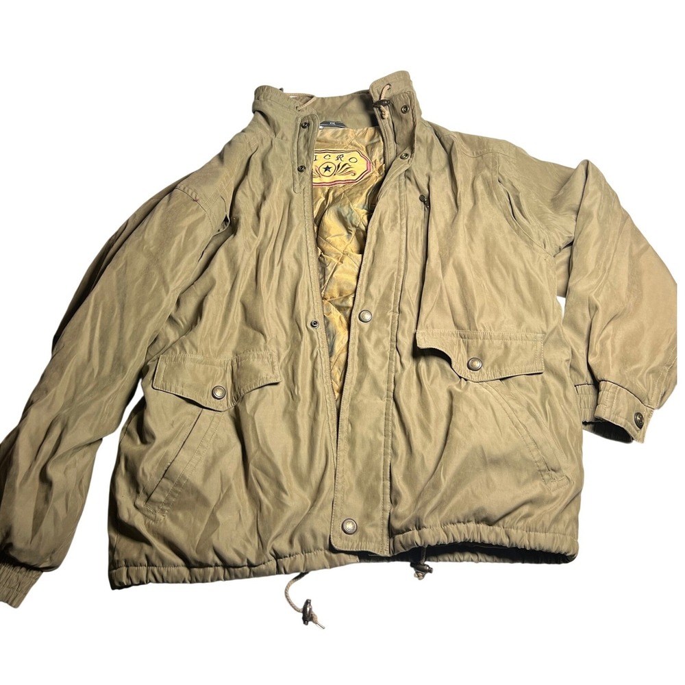 Vintage Micro Tan Quilted‎ Bomber Jacket Mens XXL Khaki Utility Field Coat